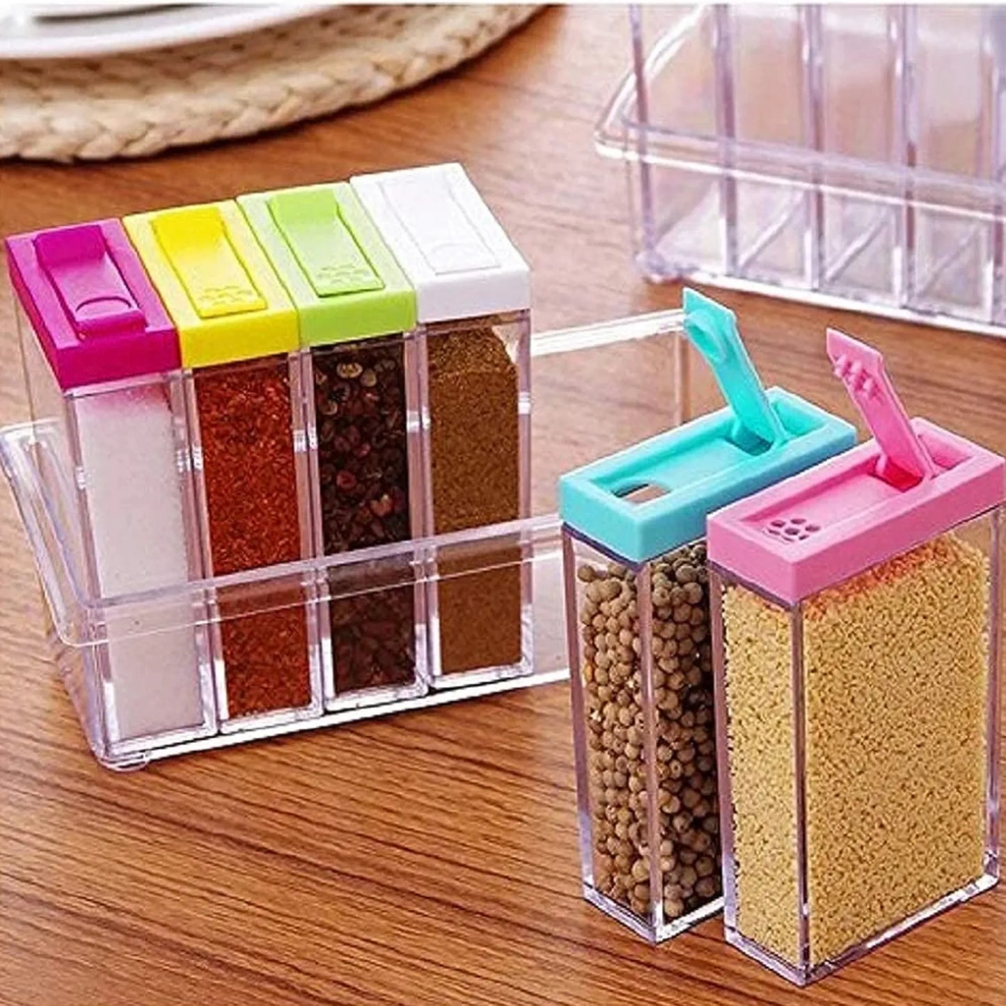 6 Piece Kitchen décor Transparent Spice Jar Set with Colorful Lids